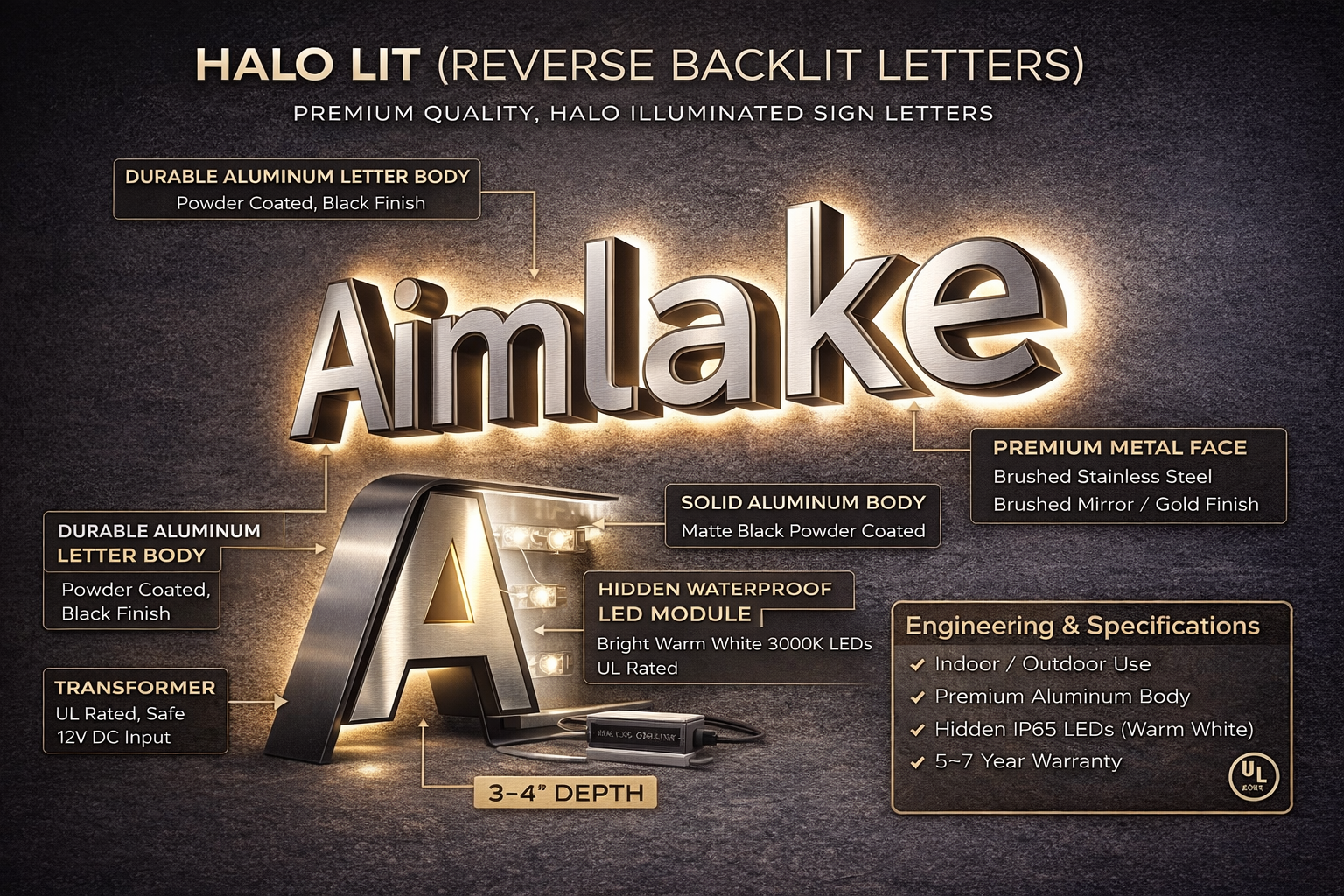 Halo-lit reverse backlit channel letters signage example
